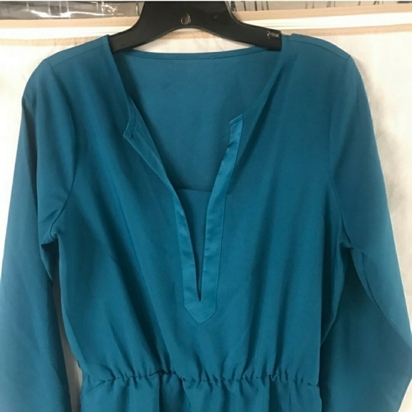 The Limited Long Sleeve Mini Dress Woman's Size Small S Teal Cinched Waist EUC - Picture 3 of 5